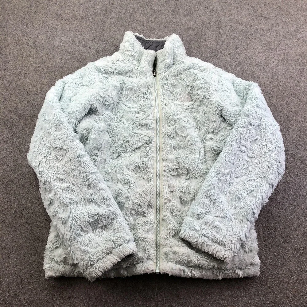 The North Face Jacket Girls Large 14/16 Gray Reversible Mossbud Fleece Puffer